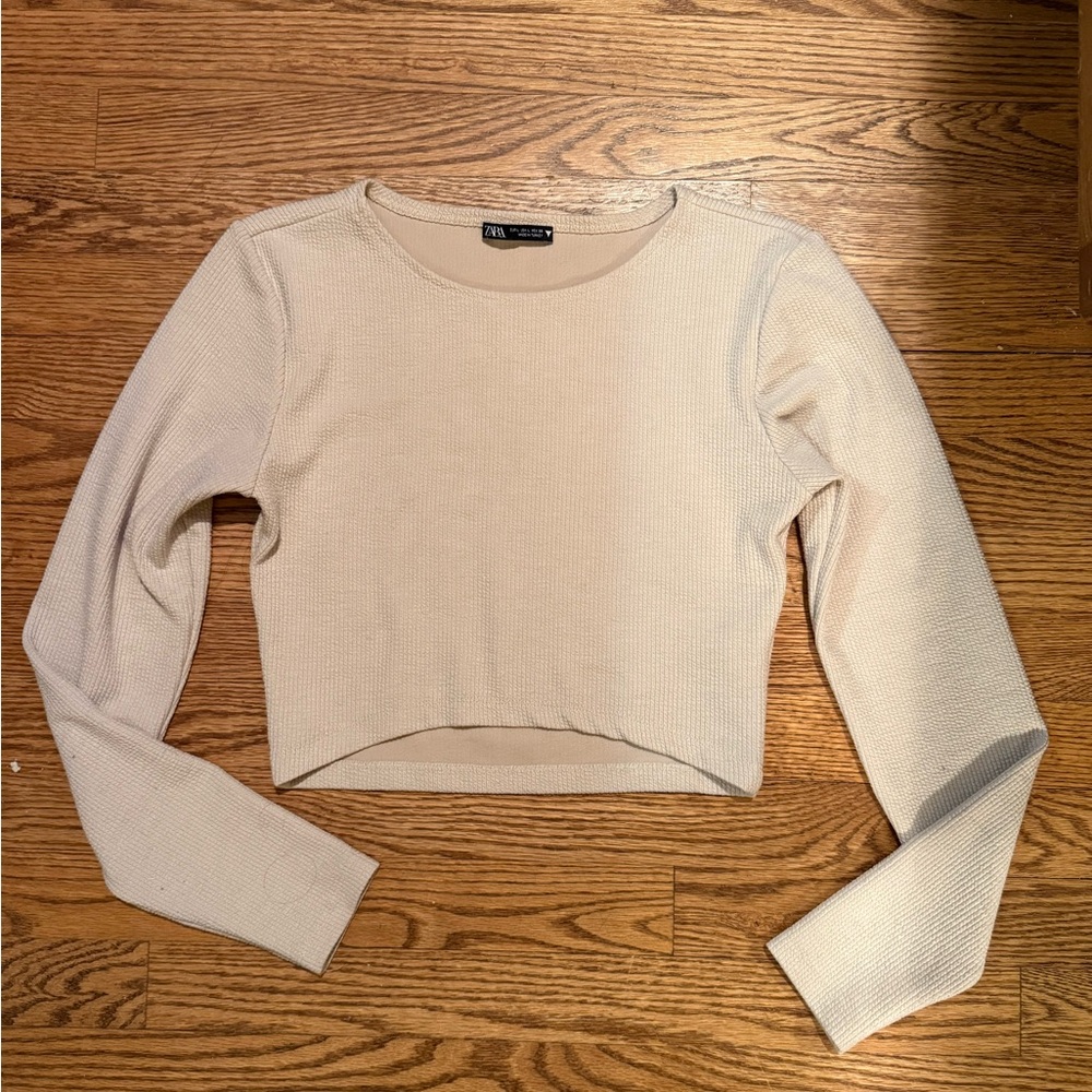 Zara Cream Long Sleeve Crop Top